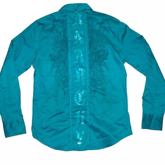 G by Guess Shirt Men's L Blue Enamel Snap Button Made In India - Picture 2 of 9